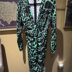 Green and Black Animal Print Dress